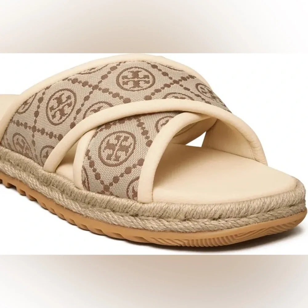 NWOT TORY BURCH T MONOGRAM CRISSCROSS ESPADRILLE SLIDES SIZE 8.5 - Picture 6 of 16